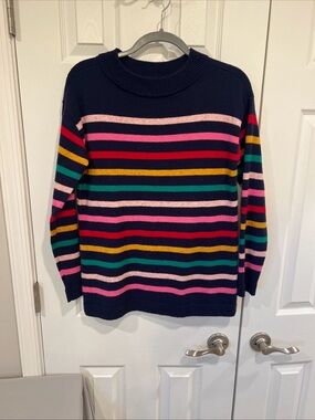 Talbots Navy Striped Crewneck Sweater with Multicolor Bands